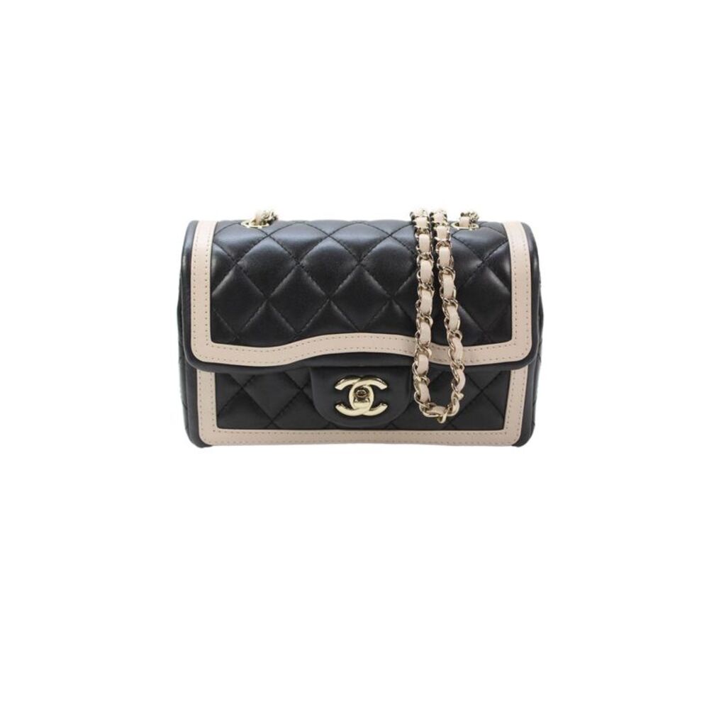 Chanel Womens 2023 Lambskin Quilted Half Mini Flap Handbag Black